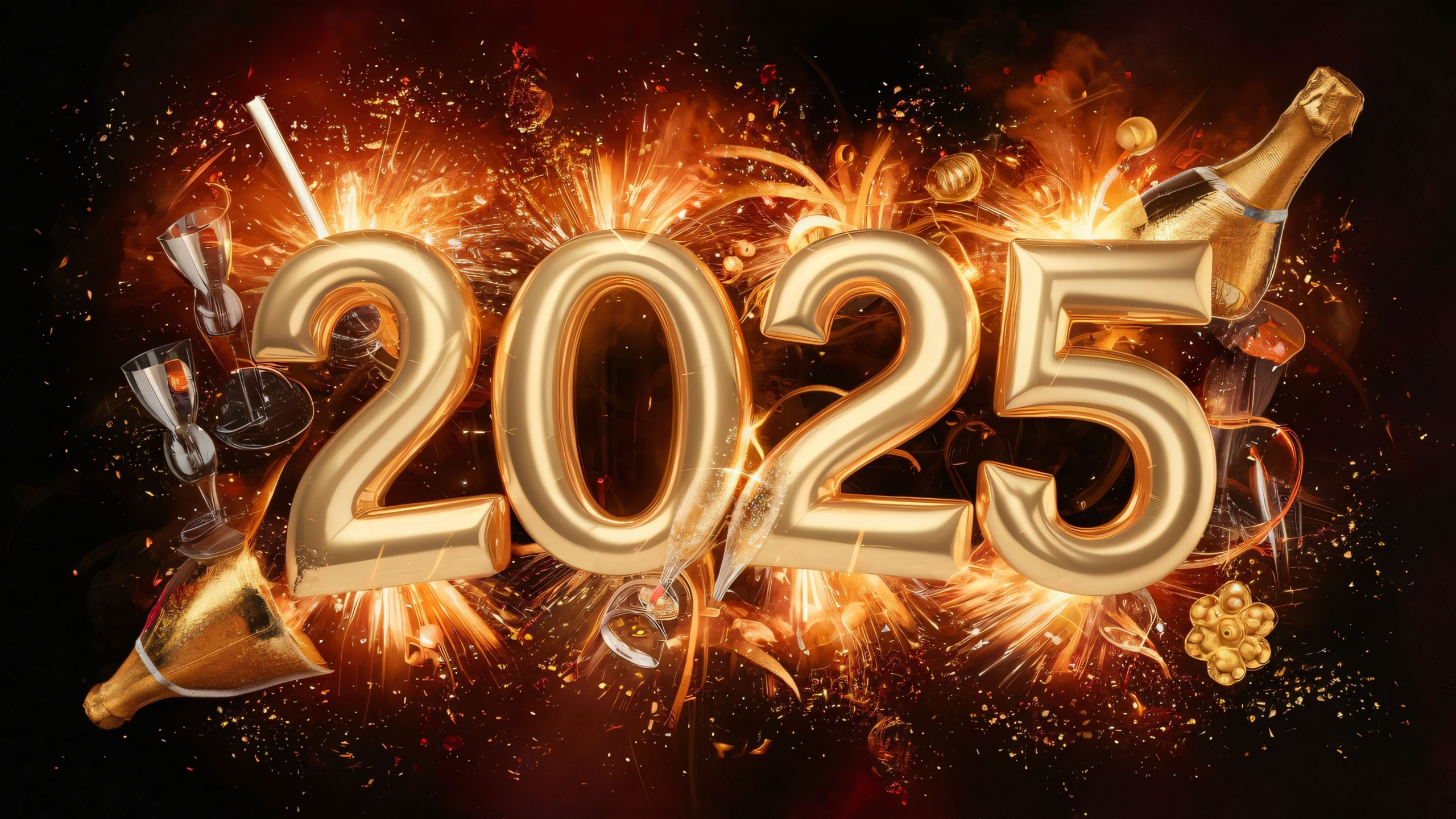 2025 New Year Golden text Wallpaper