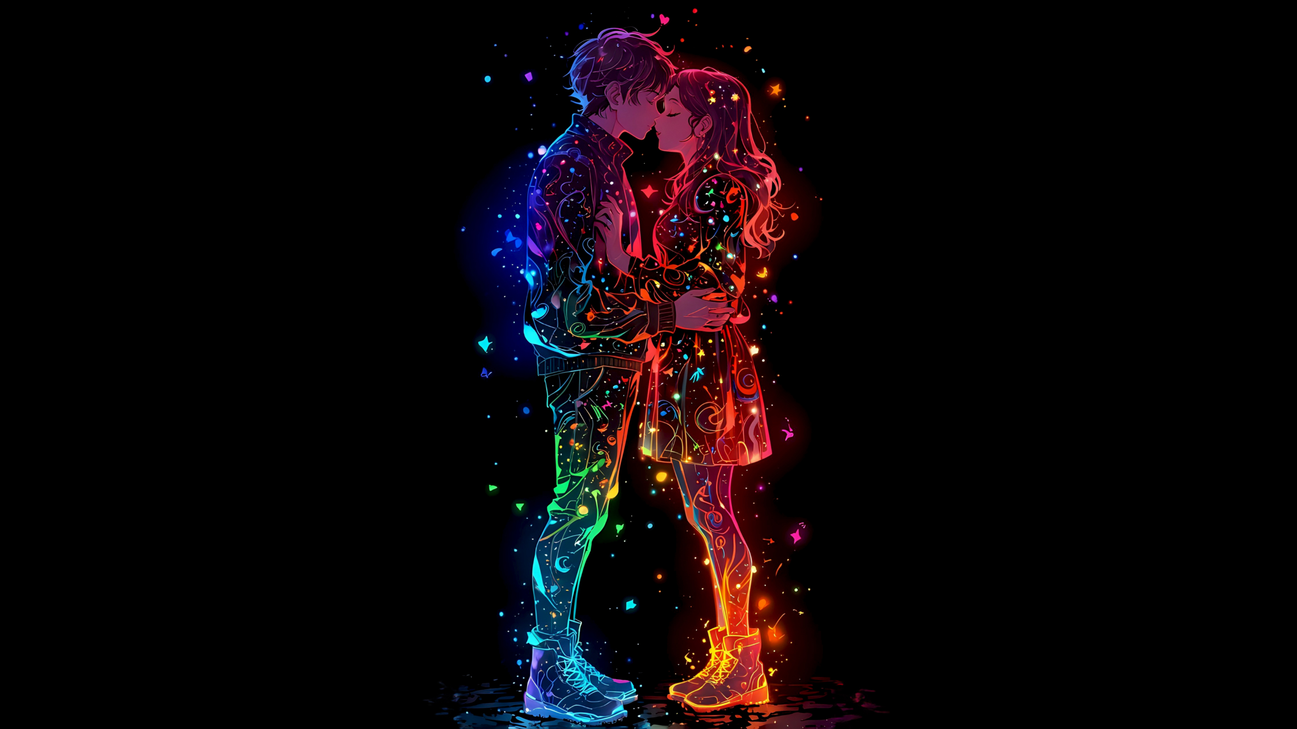 Kissing couple Colorful art Wallpaper