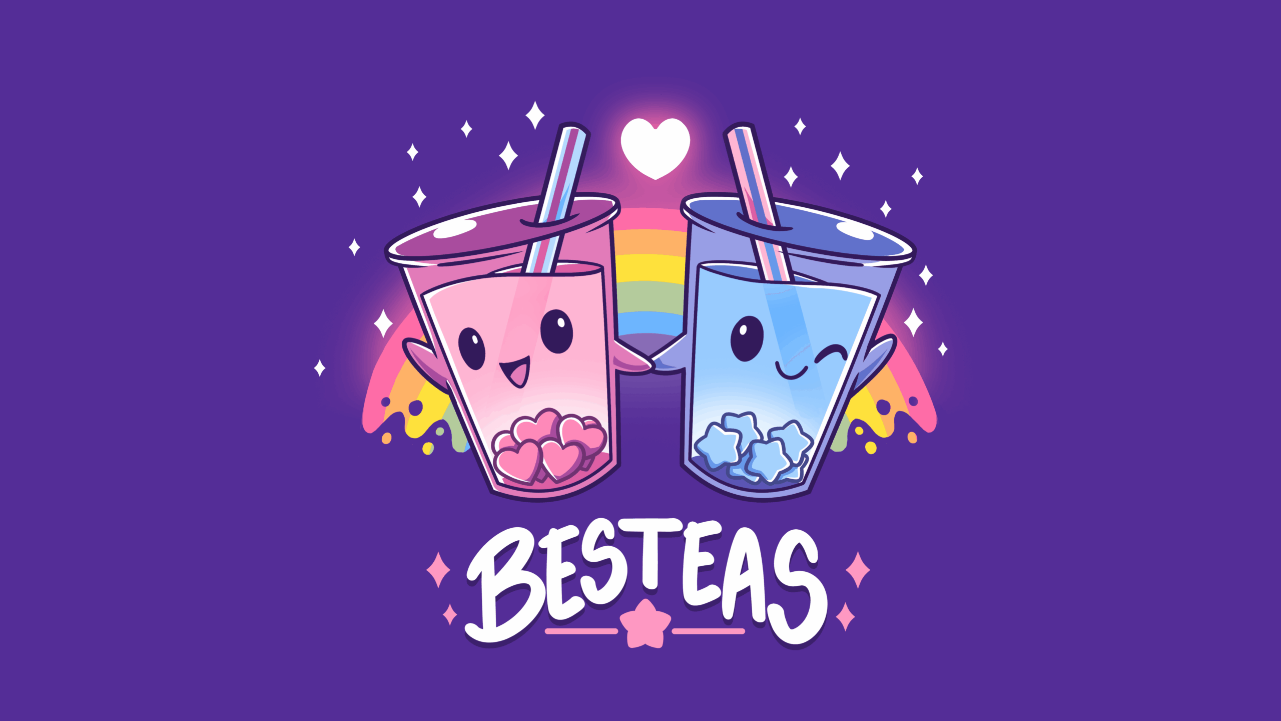 Kawaii bubble tea Love hearts Wallpaper