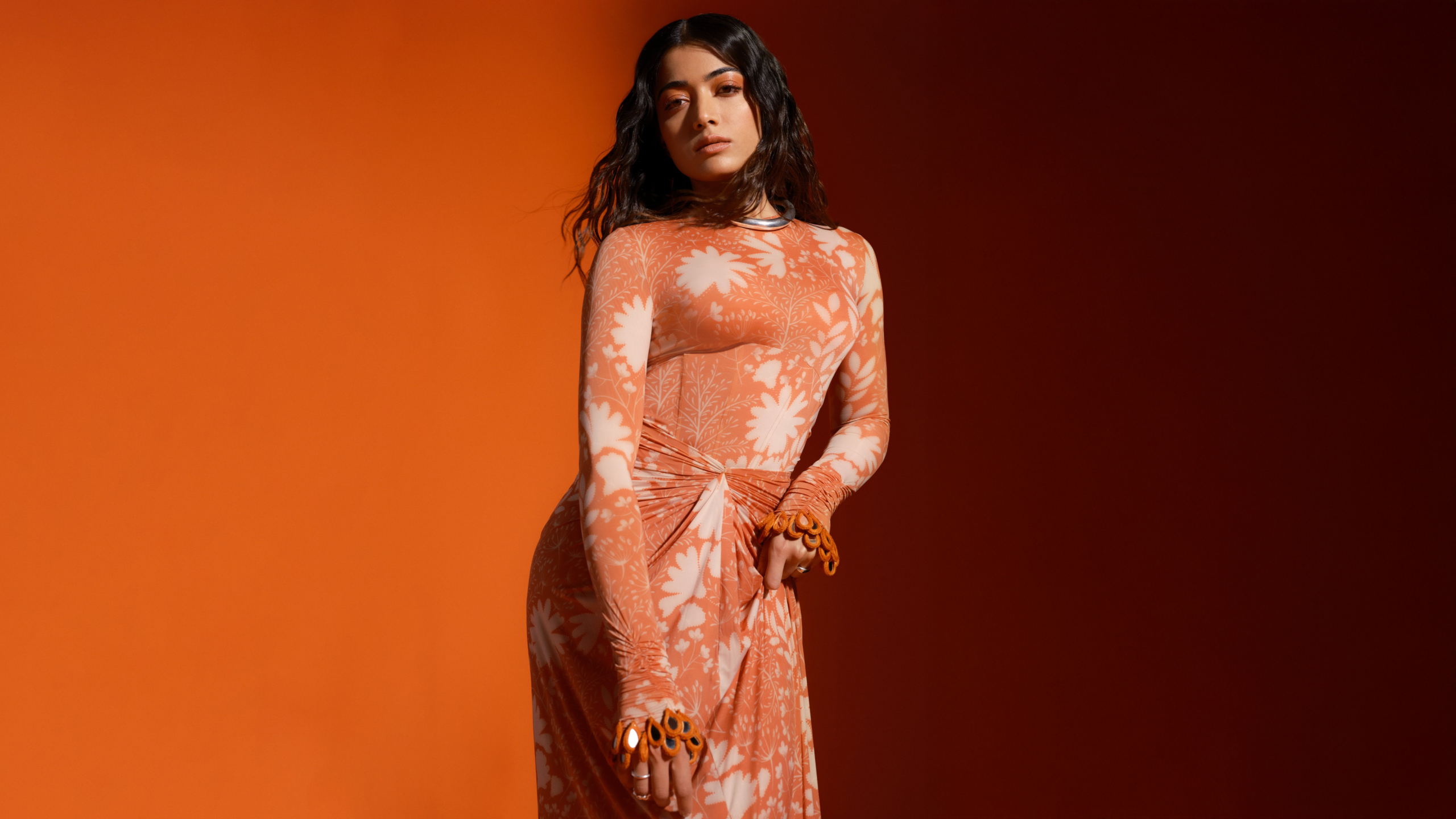 Rashmika Mandanna Orange aesthetic Wallpaper